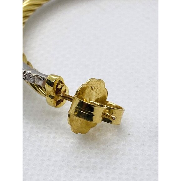 David Yurman 18K Yellow White Gold Diamond 47mm Crossover Hoop Earrings - Picture 6 of 14